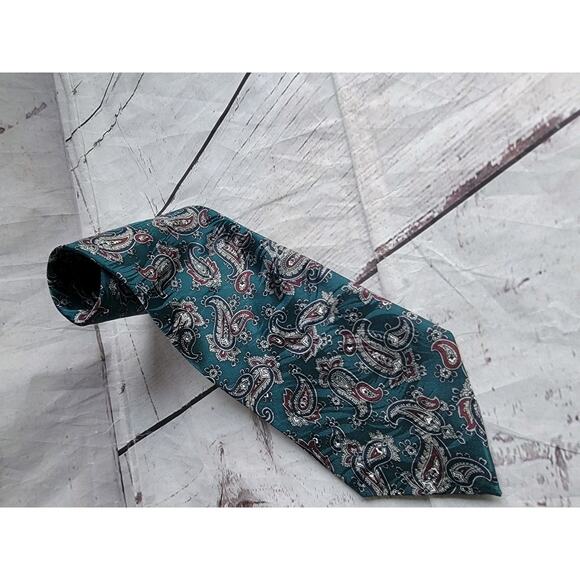 Johnathan Craig Men's Neck Tie Teal Paisley Pattern Classic Silk Blend Vintage - Picture 1 of 8
